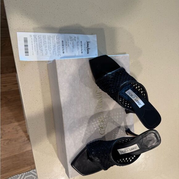 Jimmy Choo Black Mesh Mules Size 37 - Picture 9 of 10